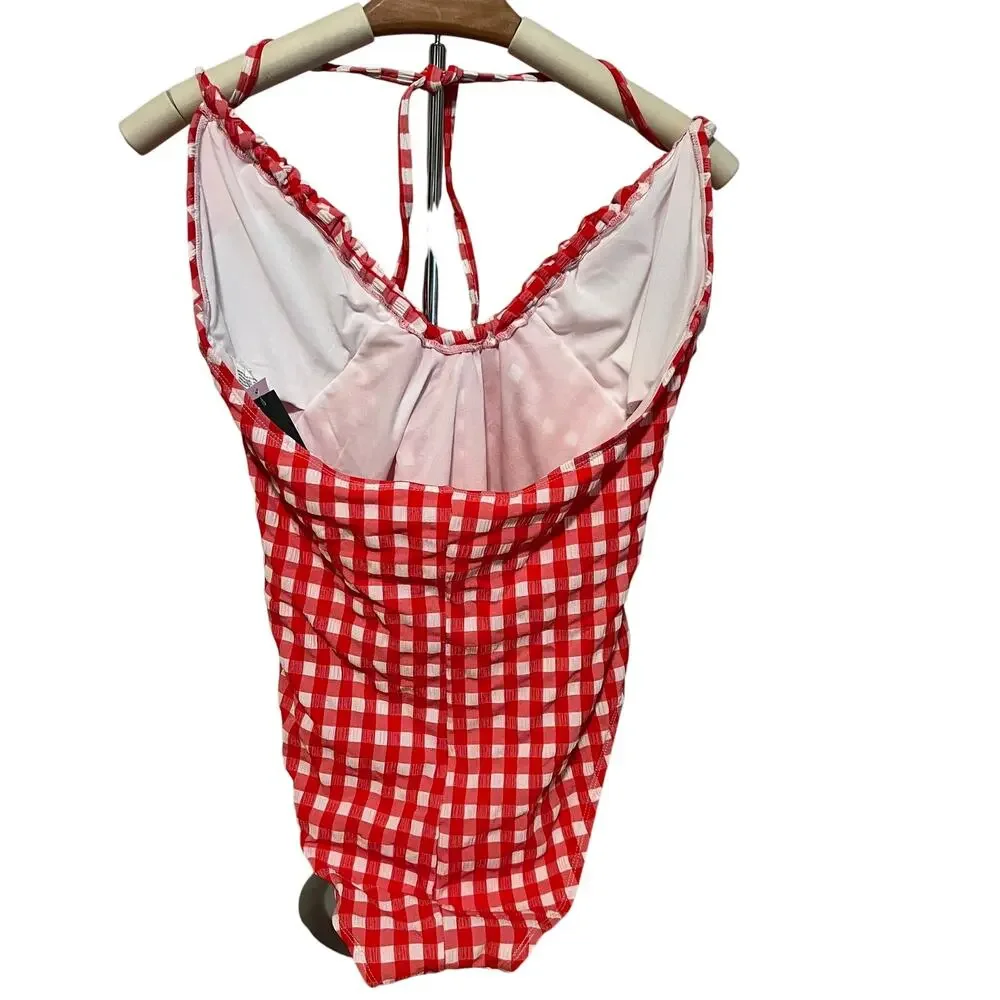 Wild Fable Women's Red Check Pattern Keyhole One Piece Swimsuit - Medium - NWT